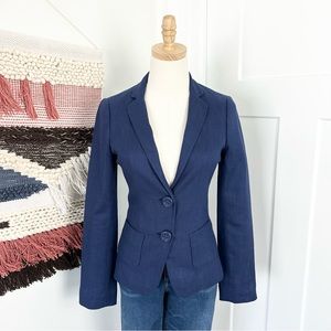 Kate Spade Linen Blend Single-Breasted Blazer Jacket Navy Blue Size 0